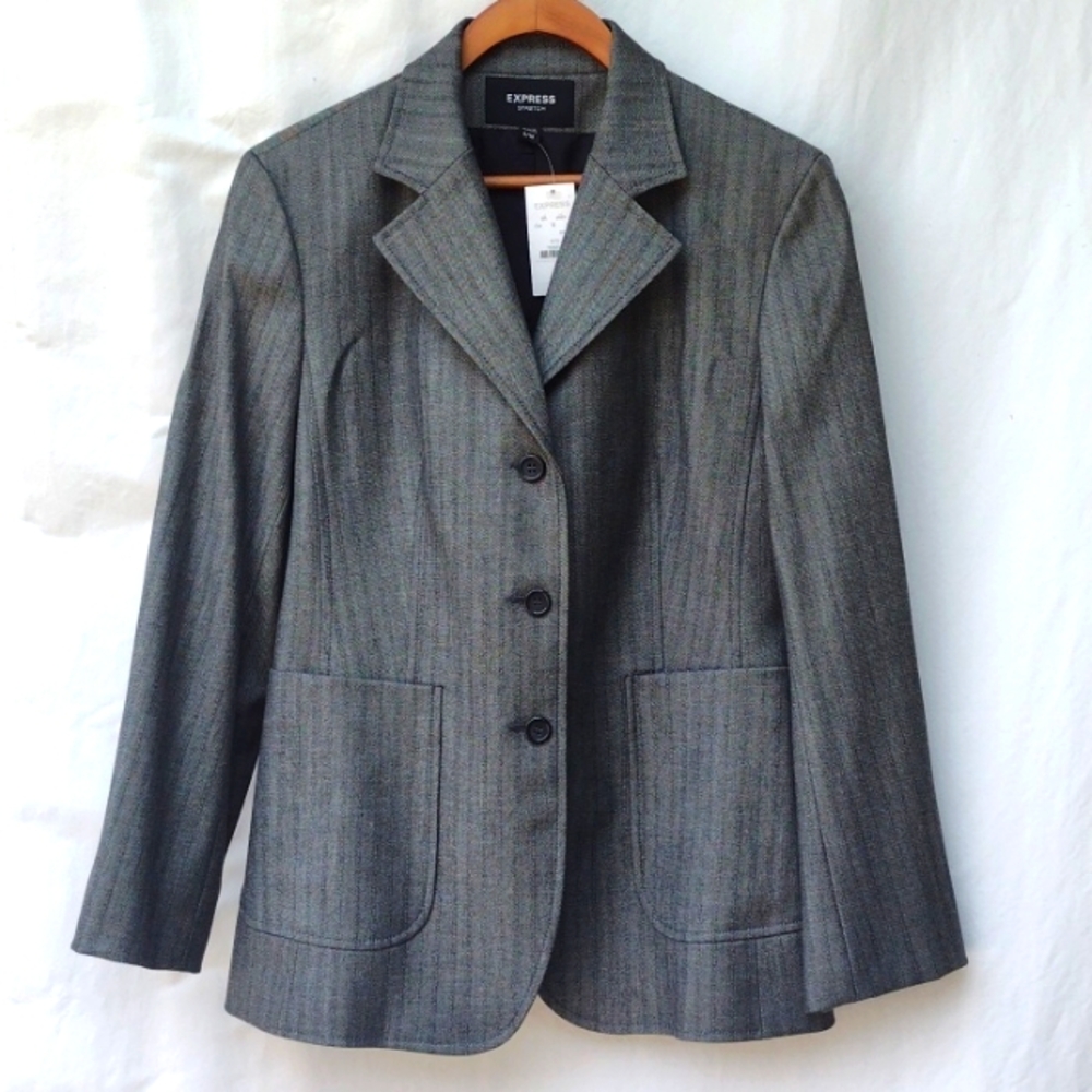 Express Gray Pinstripe Stretch Wool Blend Blazer Women's 9/10